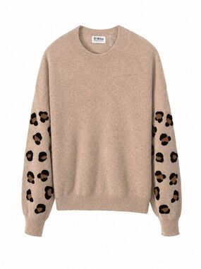 27 Miles Leopard Sleeve Cashmere Crewneck